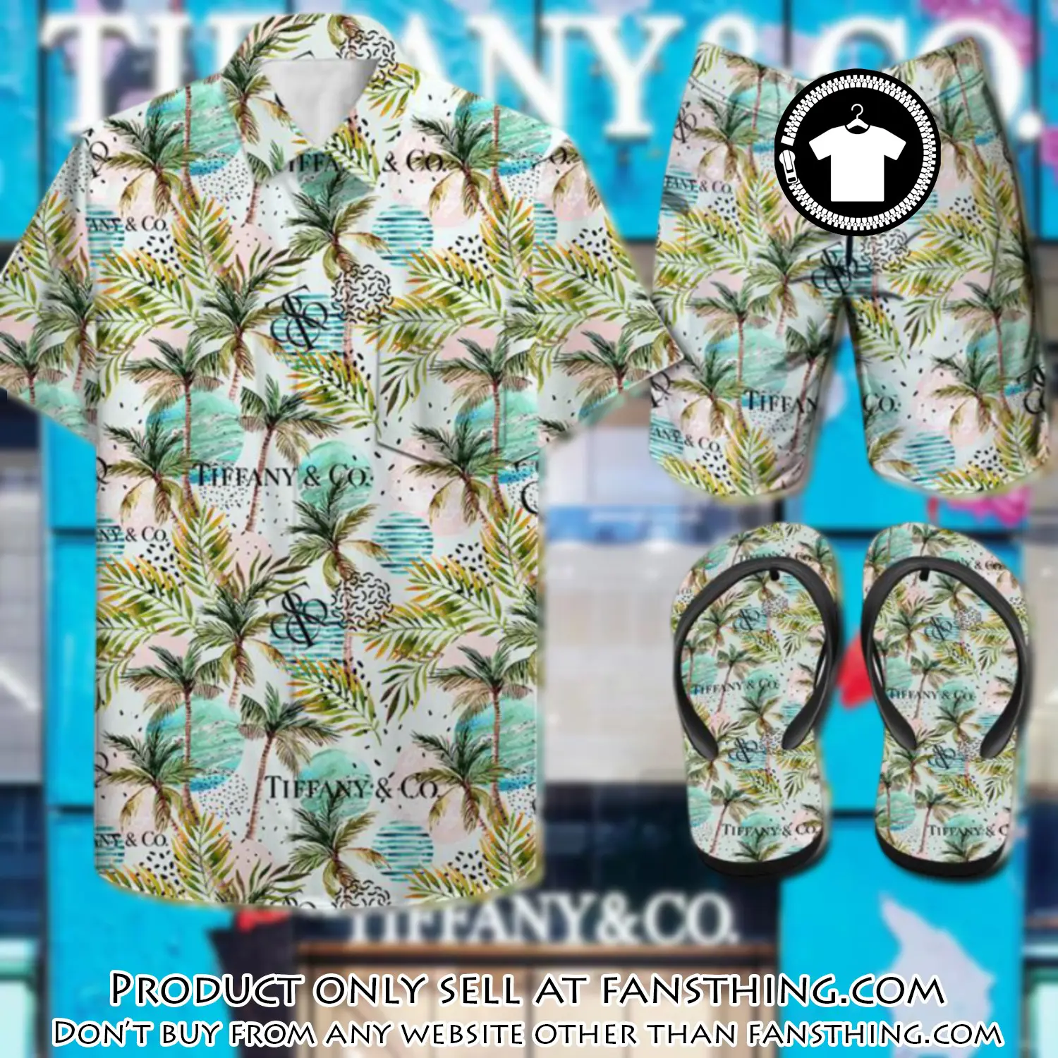 Tiffany & co. combo hawaii shirt shorts flip flops luxury brand summer outfit hsf165 fst0012278